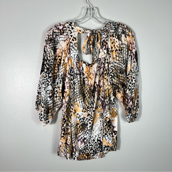 Savanna Jane Animal Snake Print Open Tie Back Half Sleeve Blouse Medium M Boho - Picture 3 of 5